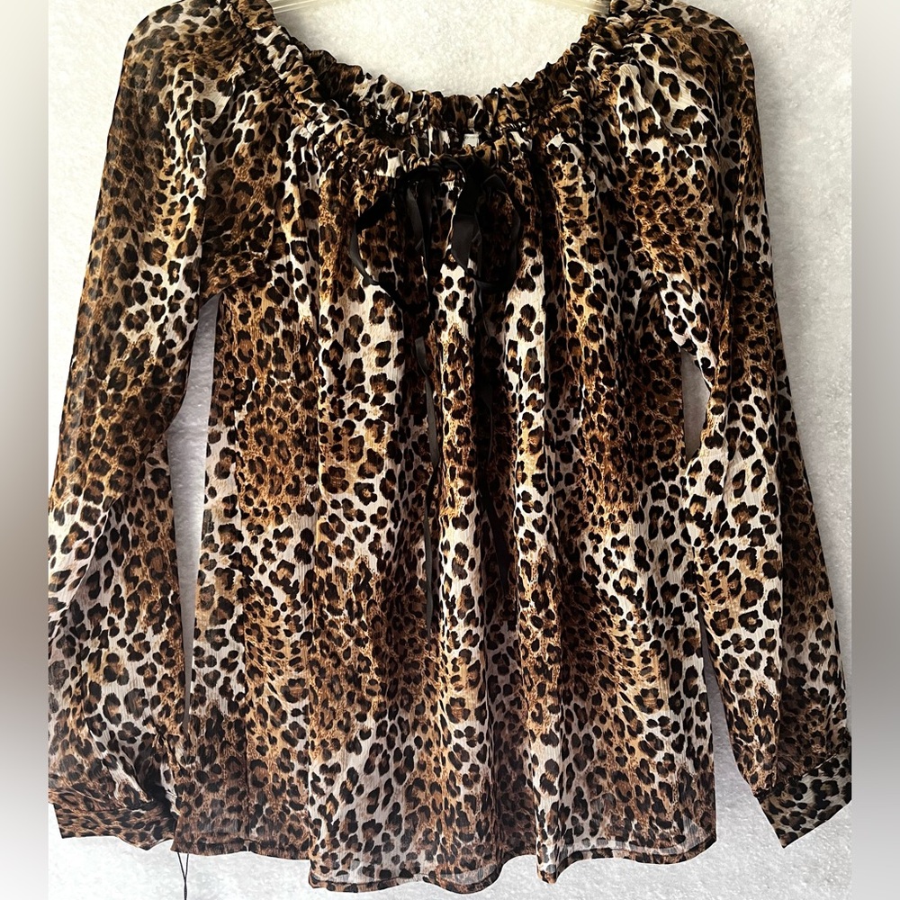 Luz Leopard Print Long Sleeve Sheer Top Size Small